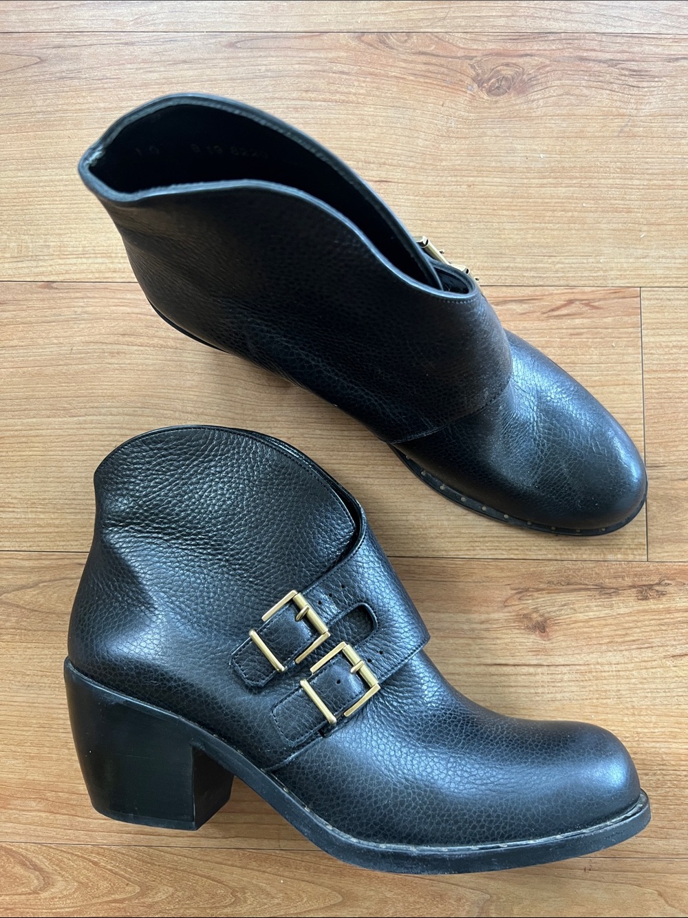 Robert Clergerie Black Leather Buckle Ankle Boots